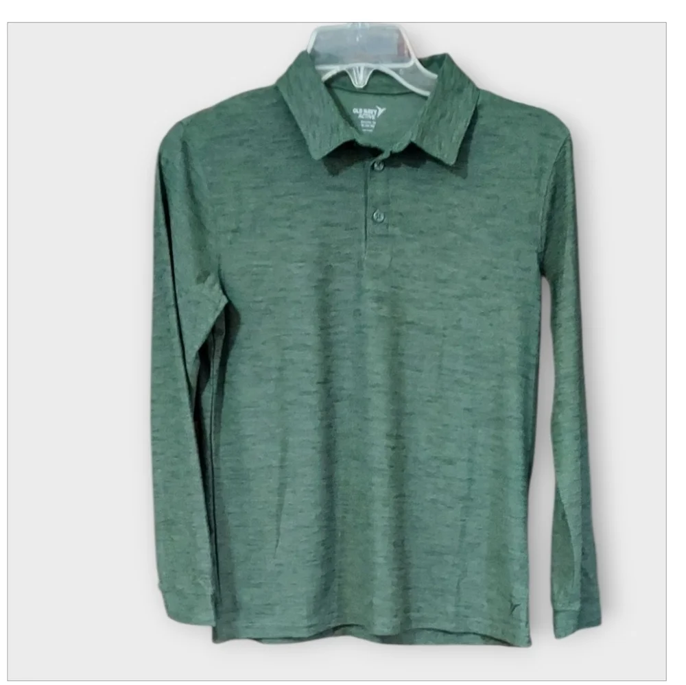 NWT Old Navy Active Heathered Green Long Sleeve Polo ~sz XL(14-16) School